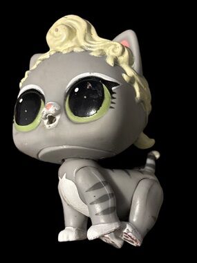 Gray Kitty Figure with Blonde Hair and Green Eyes